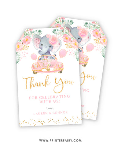 Drive By Elephant Baby Shower Favor Tag