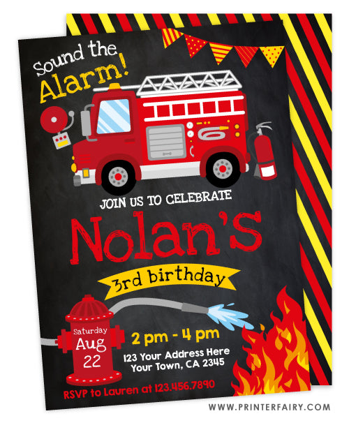 Firetruck Birthday Invitation