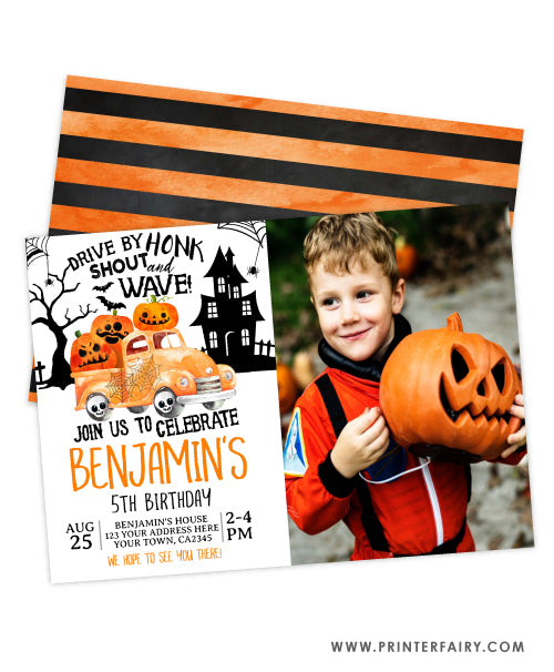 Drive By Halloween Birthday Invitation with Photo