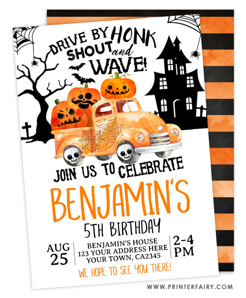 Drive By Halloween Birthday Invitation