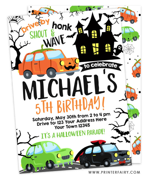 Drive By - Halloween Birthday Parade Party Invitation