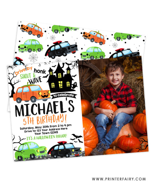 Drive By - Halloween Birthday Parade Party Invitation with photo
