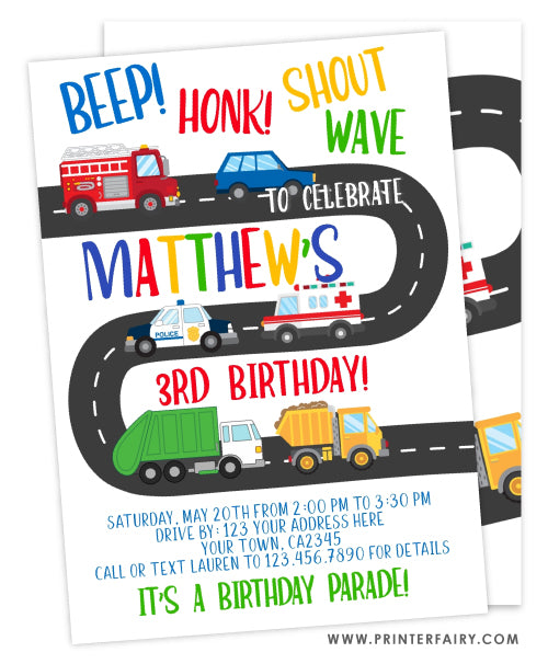 Drive By Transportation Birthday Invitation
