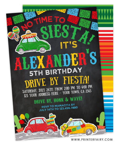 Drive By Fiesta Birthday Invitation