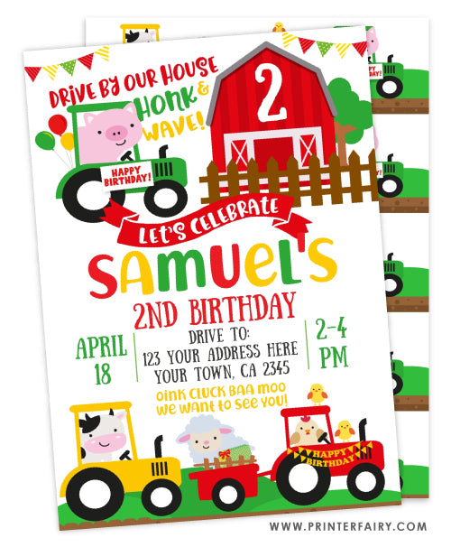 Drive In Farm Birthday Party Invitation