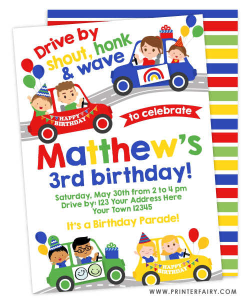 Drive Through Birthday Parade Party Invitation (red)