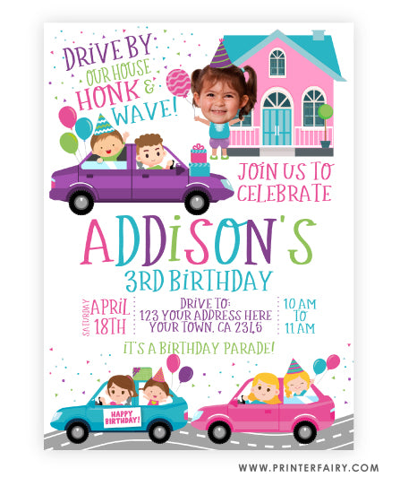 Drive-Thru Birthday Parade Invitation with Photo