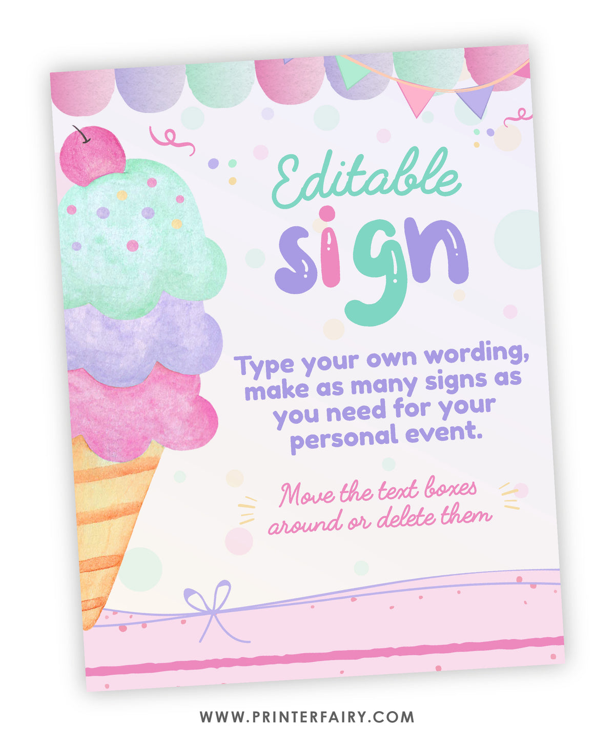 Ice Cream Birthday Party Editable Sign