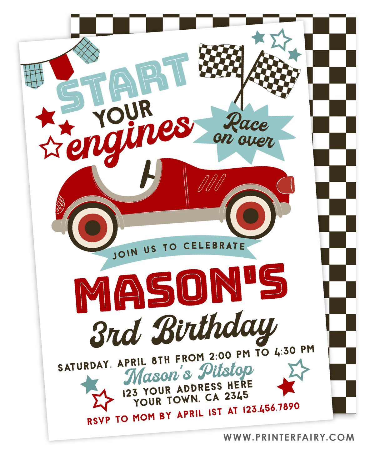 Race Car Birthday Party Invitation