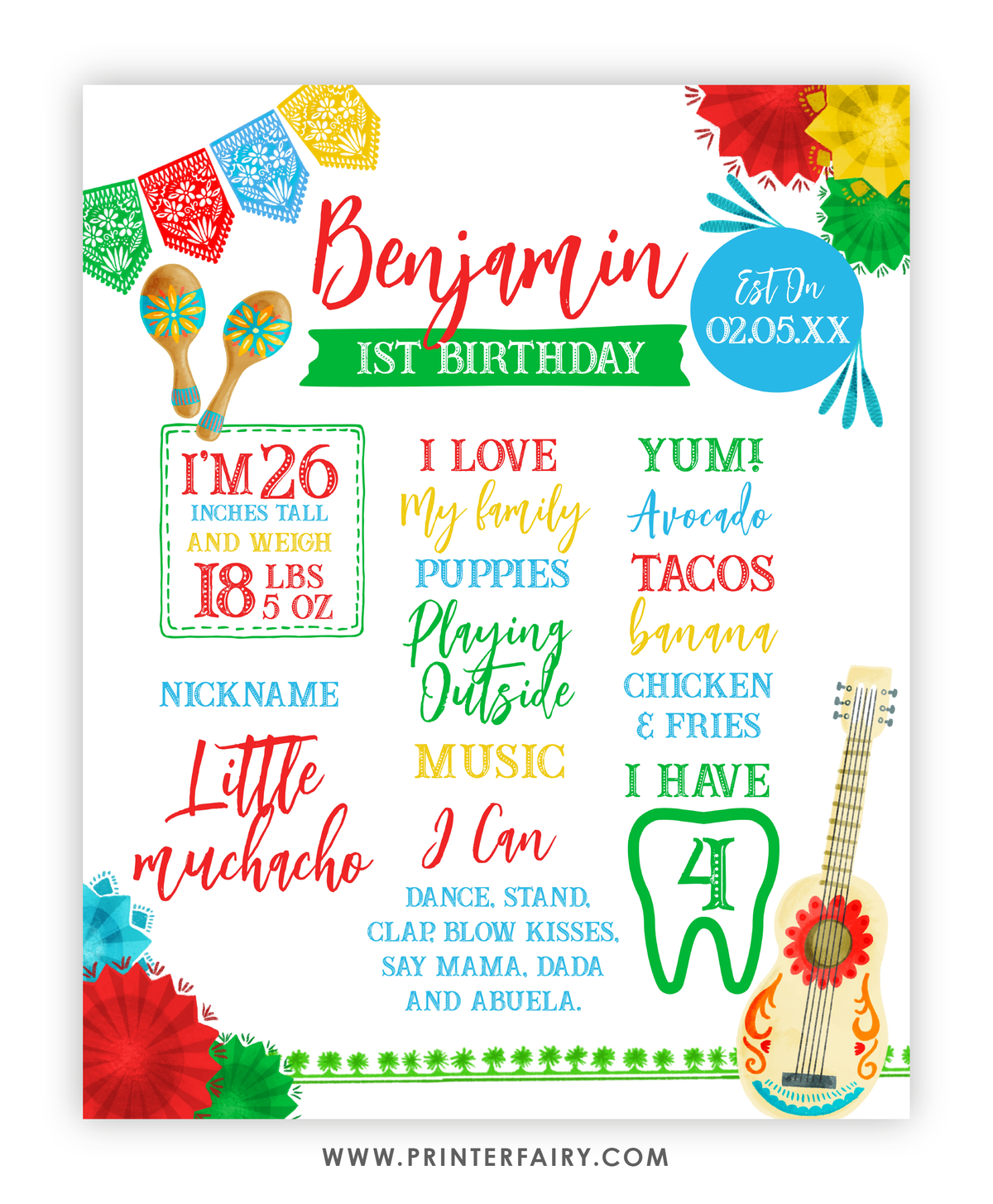 Fiesta First Birthday Party Board