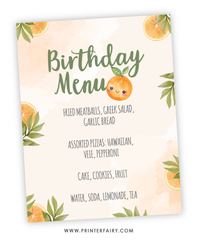 Sweet Orange Birthday Party Menu