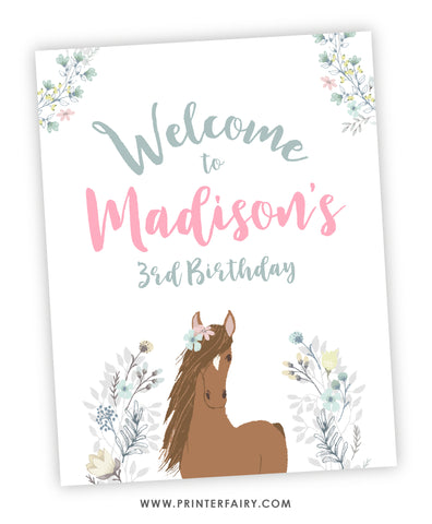 Floral Horse Birthday Party Welcome Sign