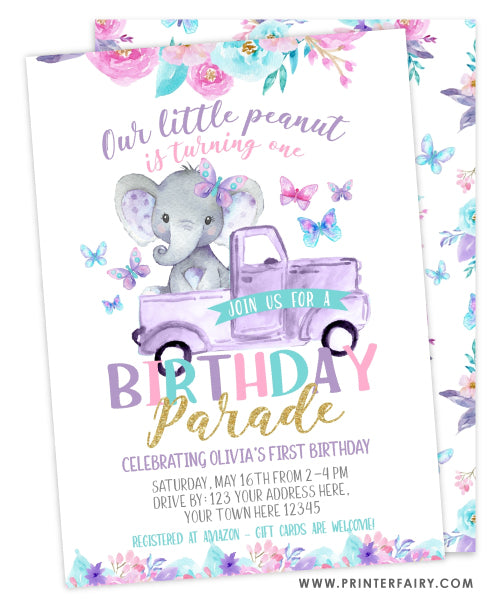 Elephant Birthday Parade Invitation