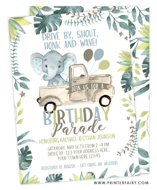 Elephant Birthday Parade Invitation