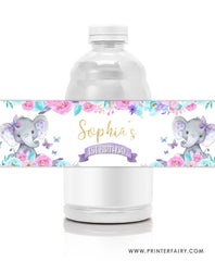 Elephant Floral Water Bottle Labels