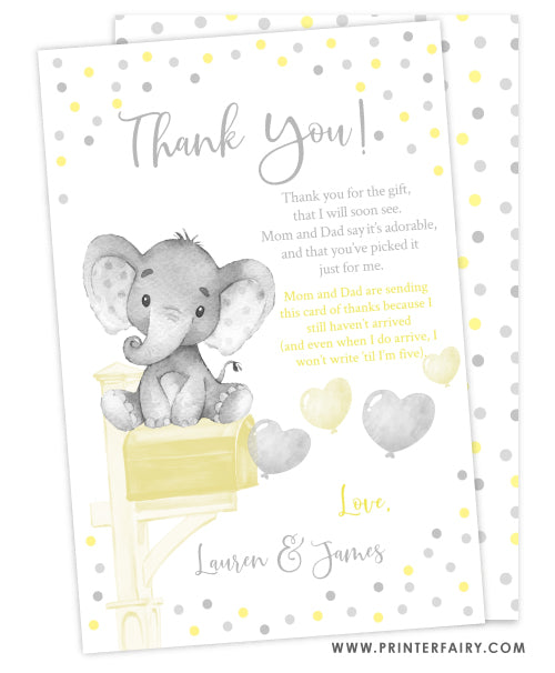 Elephant Shower by Mail Thank You Card