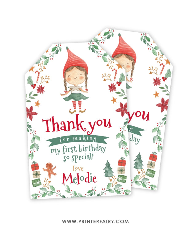 Elf Christmas Birthday Favor Tag
