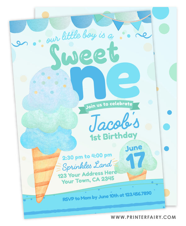 Ice Cream First Birthday Invitation