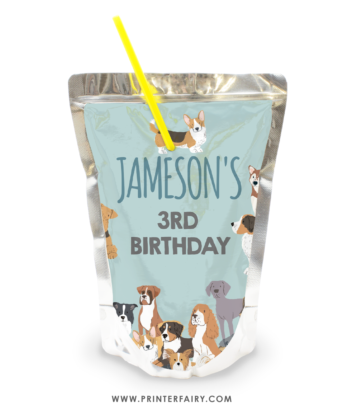 Puppy Adoption Birthday Drink Pouch Label