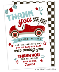 Race Car Birthday Party Thank You Card