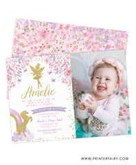 Fairy & Unicorn Birthday Party Invitation with Photo