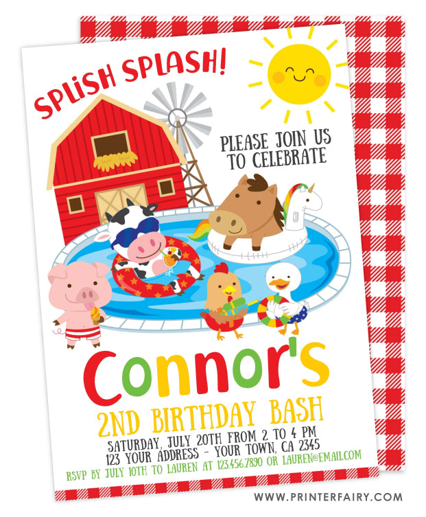 Farm Pool Party Birthday Invitation