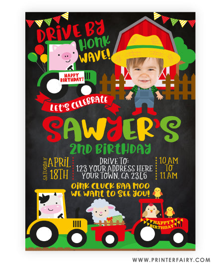 Farm Drive-Thru Birthday Parade Invitation with Photo