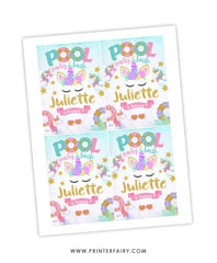 Unicorn Pool Birthday Party Drink Pouch Label