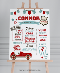 Race Car First Birthday Board