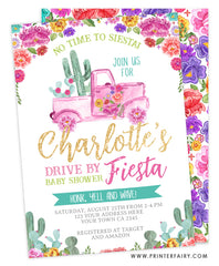 Fiesta and Cactus Drive By Floral Baby Shower Invitation