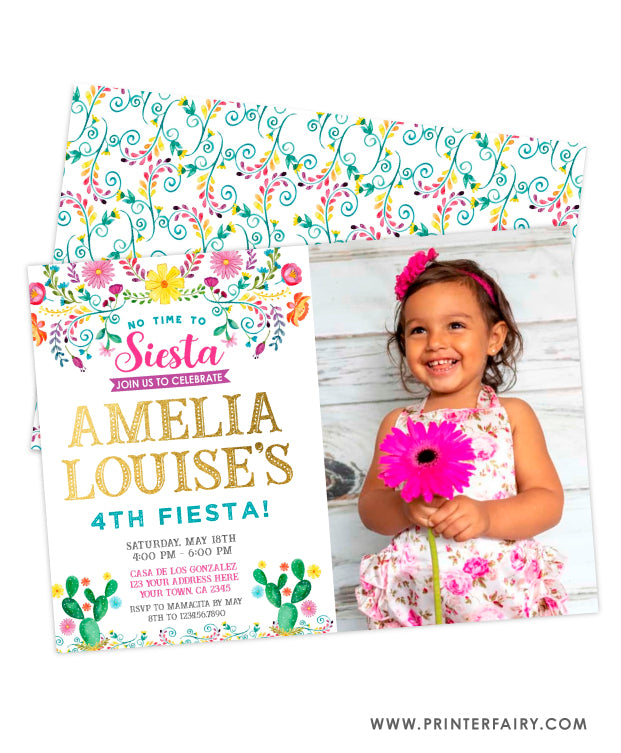 Fiesta Floral Birthday Invitation with Photo