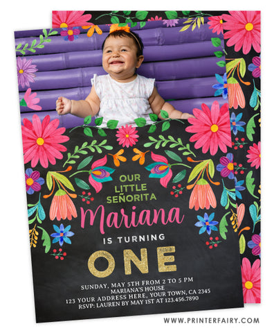 Fiesta Floral Birthday Invitation with Picture