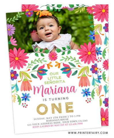 Fiesta Floral Birthday Invitation with Picture