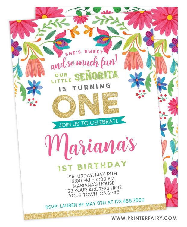 Fiesta Floral First Birthday Invitation