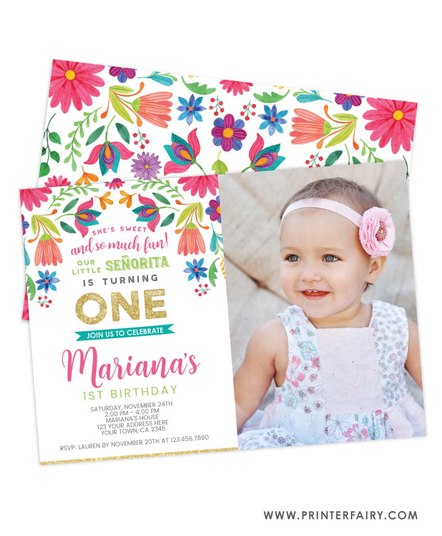 Fiesta Floral First Birthday Invitation