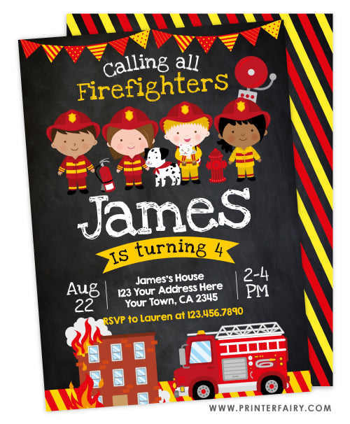 Firefighters Birthday Invitation