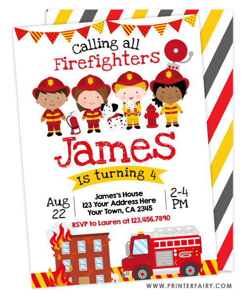 Firefighters Birthday Invitation