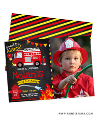 Firetruck Birthday Invitation with photo