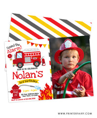 Firetruck Birthday Invitation with photo