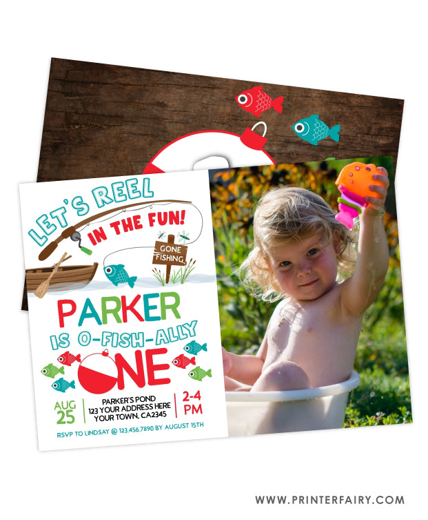 Fishing First Birthday Invitation with Photo