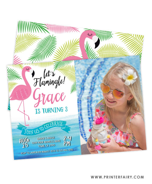 Flamingo Birthday Party Invitation with photo