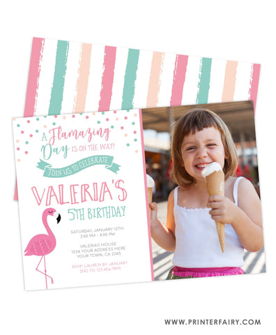 Flamingo Party Birthday Invitation with Photo