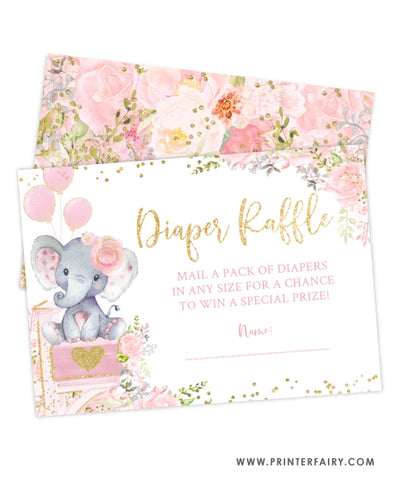 Floral Elephant Diaper Raffle Ticket