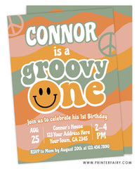 Groovy One First Birthday Invitation