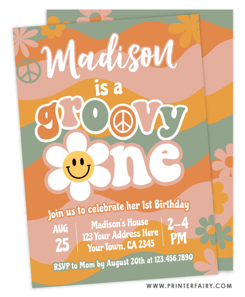 Groovy One First Birthday Invitation