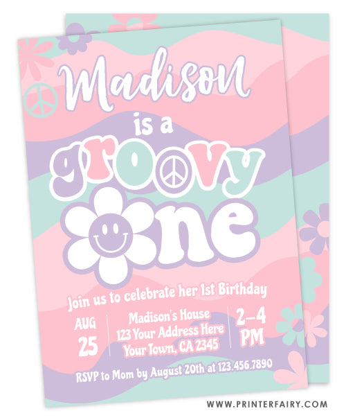 Groovy One First Birthday Invitation