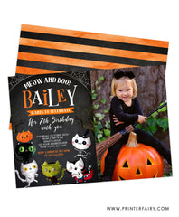 Halloween Kitties Birthday Invitation with Photo