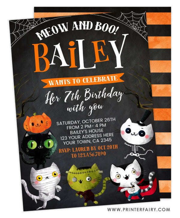 Halloween Kitties Birthday Invitation