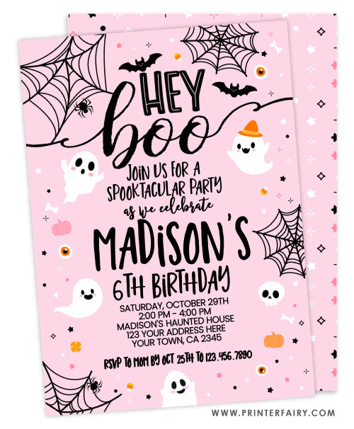 Hey Boo Halloween Birthday Invitation