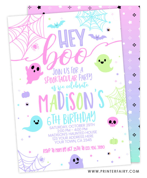 Hey Boo Halloween Birthday Invitation